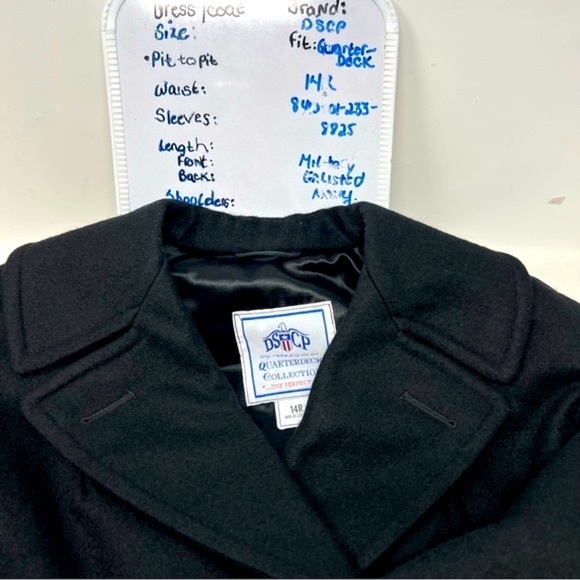 DSCP Quarterdeck Black Wool Navy Pea Coat Overcoat Size 14R US Enlisted Military - Picture 6 of 16